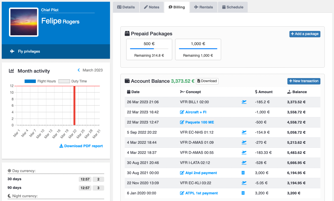 Automatic flight billing system preview