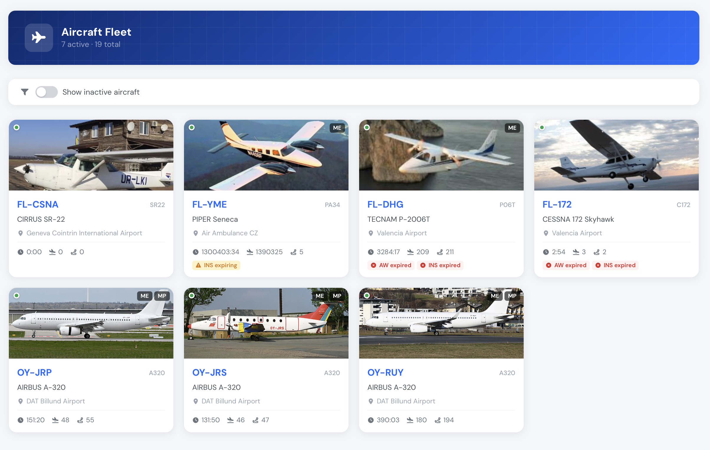 Resumen de bases de Flylogs mostrando múltiples ubicaciones de aeropuertos en mosaicos de mapa