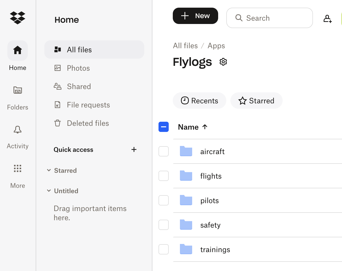 Exportaciones CSV de Flylogs en Dropbox