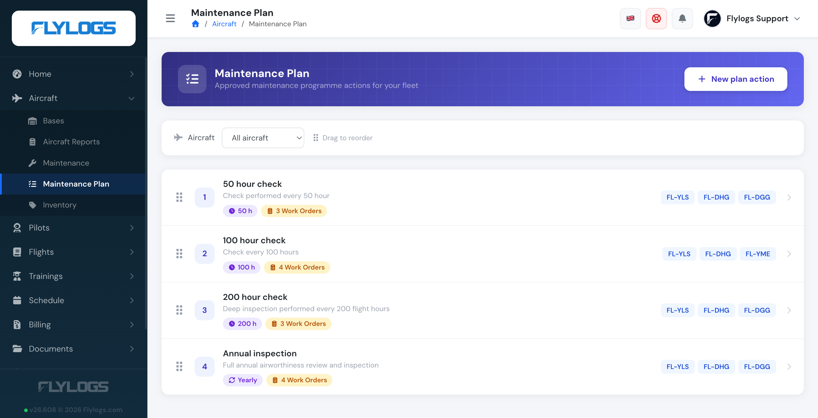Planes de mantenimiento y estado de aeronavegabilidad en Flylogs
